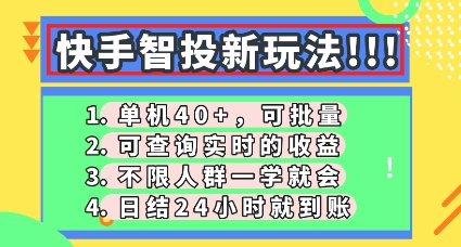 快手智投新玩法，单机日入40+，可批量，可查询实时收益，零门槛【揭秘】-Ai数字电商