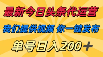 最新今日头条代运营，我们提供视频，你一键发布，单号日入200+【揭秘】-Ai数字电商