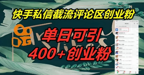 快手私信截流创业粉，一天引流400+-Ai数字电商