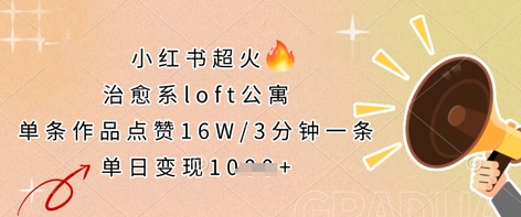 小红书超火的治愈系loft公寓，单条作品点赞16W，3分钟一条，单日变现数张-Ai数字电商